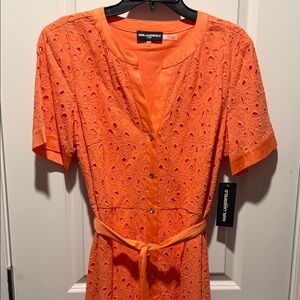 Karl Lagerfeld Vibrant Orange Eyelet Button Front Dress
